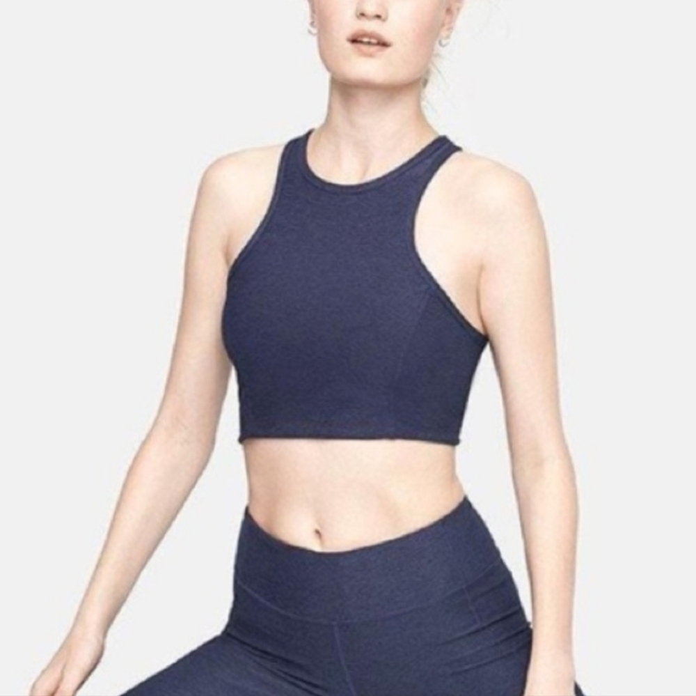 Outdoor Voices Navy High-Neck Cropped Tank
